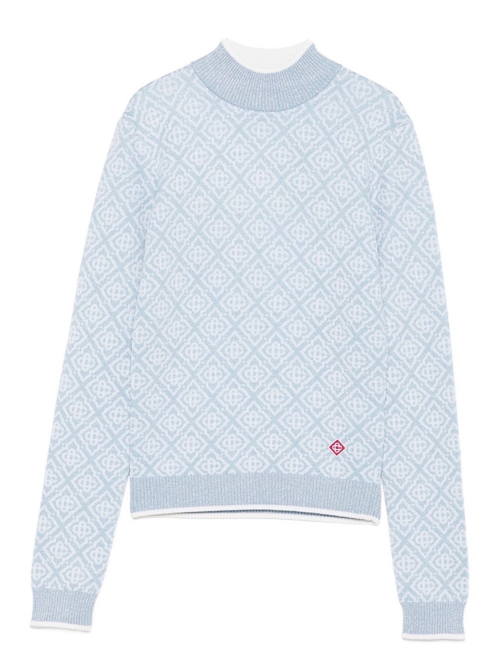 Casablanca Emblem Light Blue Silver Patterned Crewneck Sweater Large NWT! $885